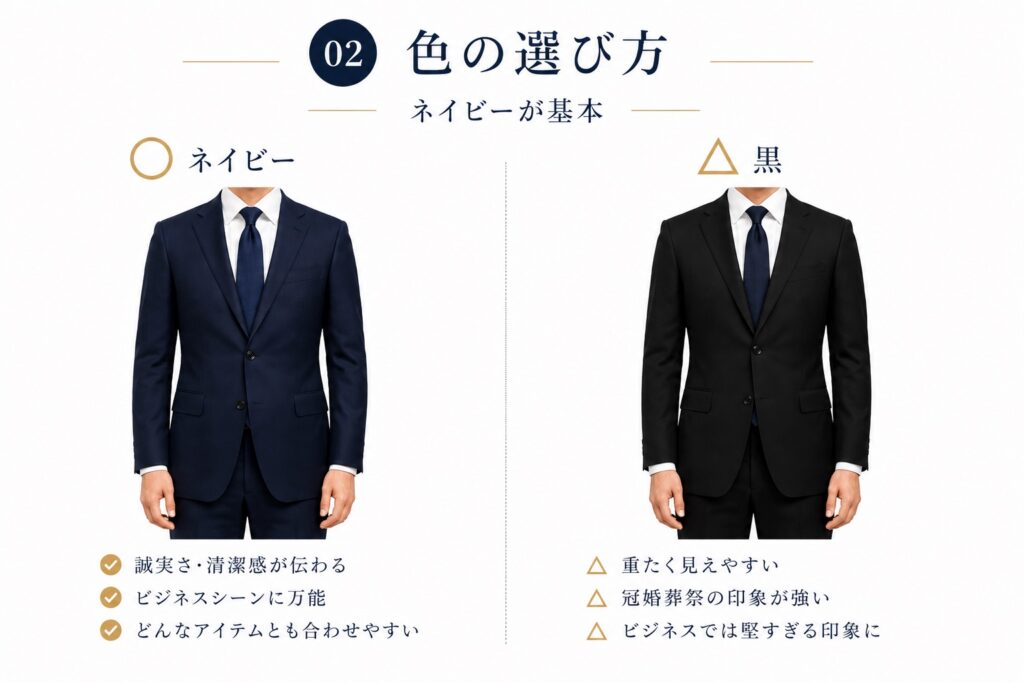 スーツ　色　ネイビー　ブラック　比較