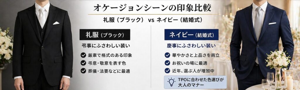 スーツ　シーン別カラーの正解　ネイビーVSブラック　オケージョン版
