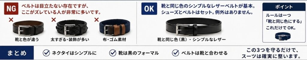 ベルト　スーツ用　正解　NG例