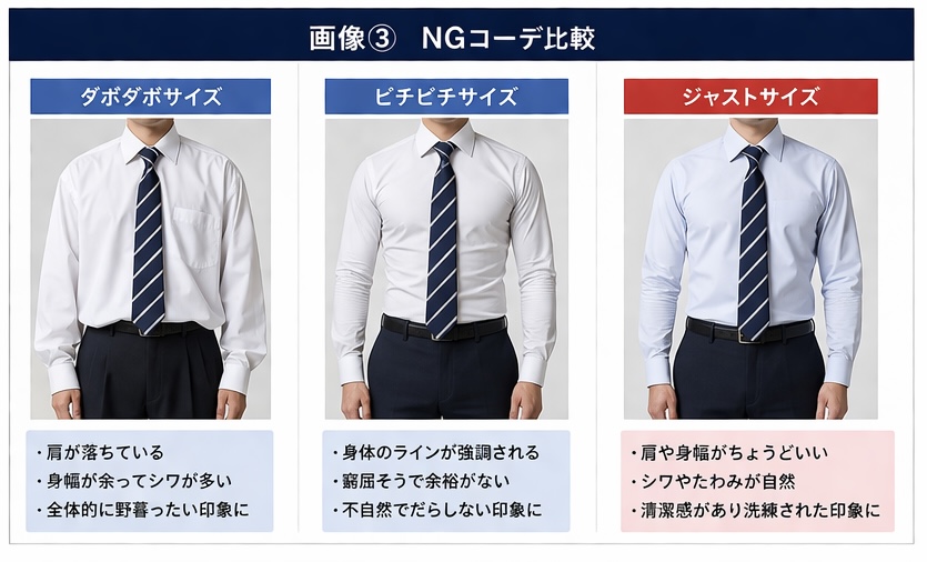 スーツ　シャツのサイズ　NGvsOK 比較2
