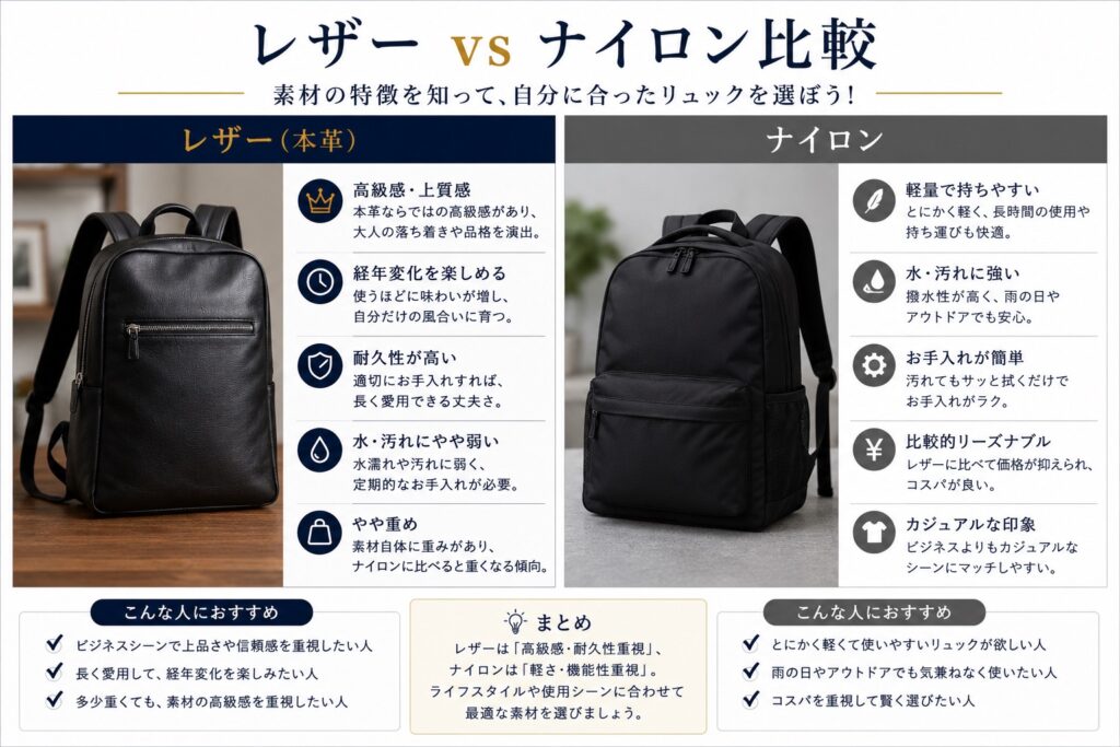 スーツ用　バッグ　　
レザー vs ナイロン比較
