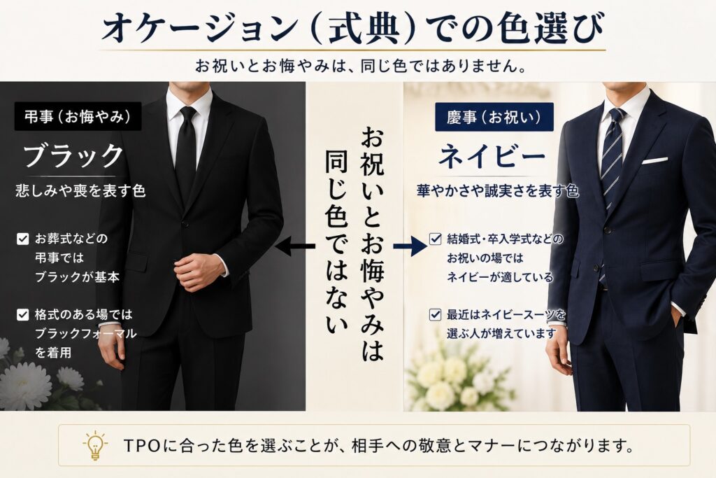 オケージョン　スーツ　ネイビーVSブラック比較