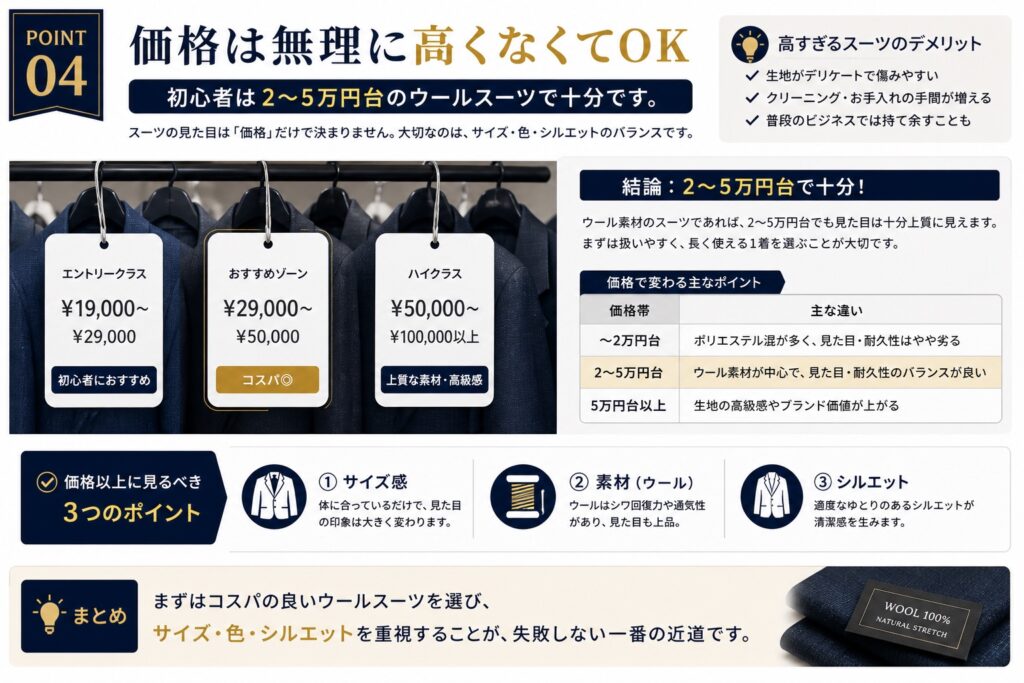 スーツ　価格は無理に高くなくてOK