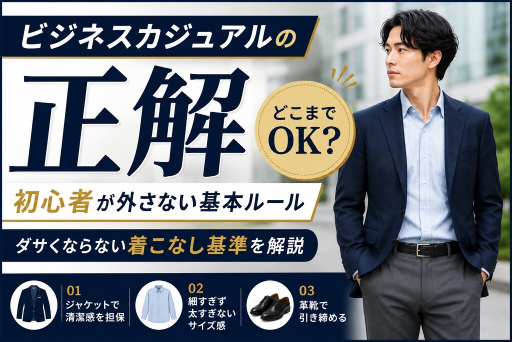 ビジネスカジュアルの正解｜初心者が外さない基本ルール　サムネ