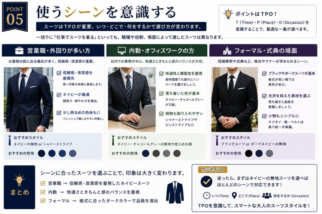 スーツはTPOが重要な服　シーン別