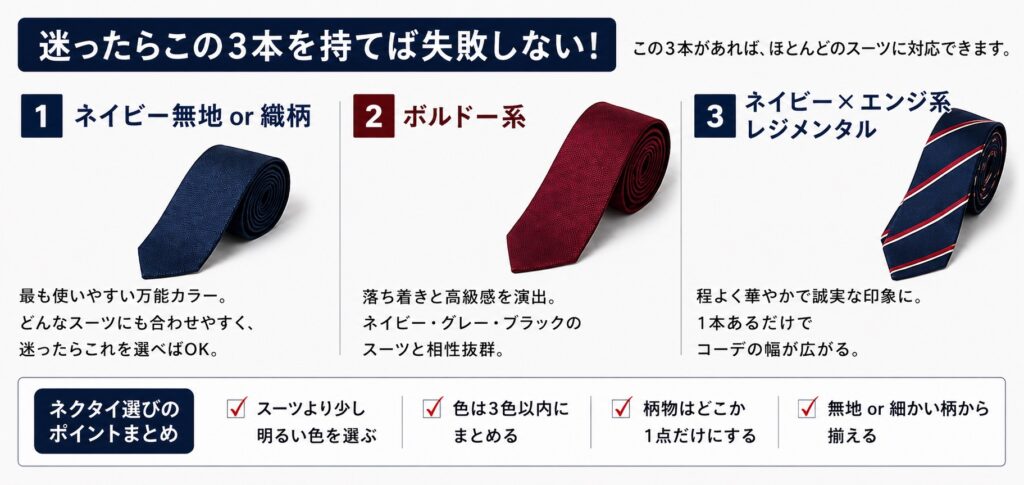 スーツ　ネクタイ　間違いない　3色
