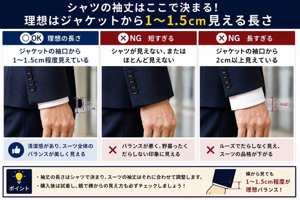 Yシャツ　袖丈OK / NG比較画像