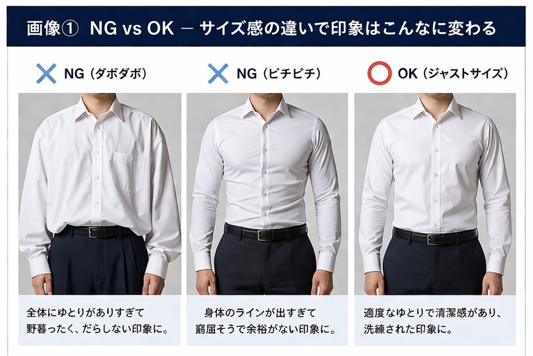 スーツ　シャツのサイズ　NGvsOK 比較