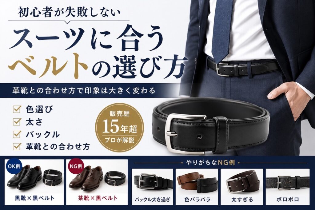 スーツに合うベルトの選び方｜初心者が失敗しない基本ルール　内向き　サムネ