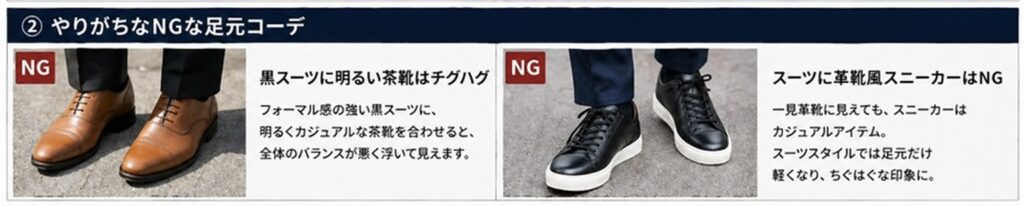 スーツ　シューズ　やりがちNG例