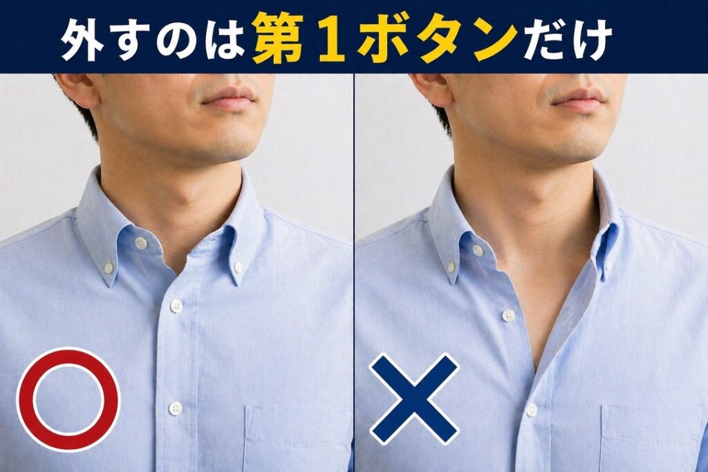 半袖シャツ　首元が開きすぎてだらしなく見える