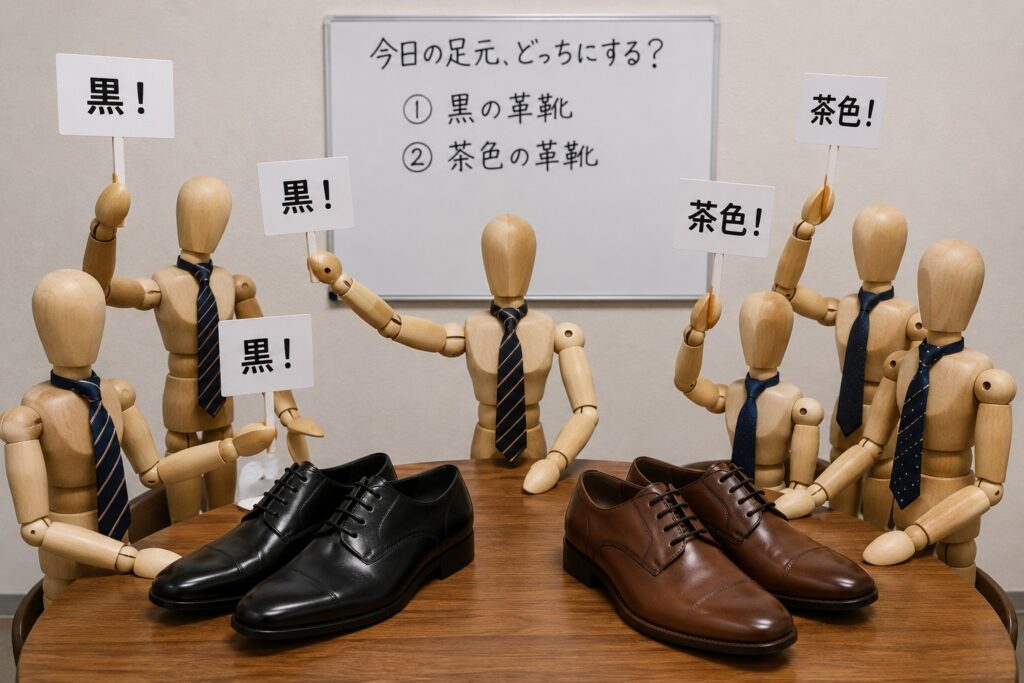 革靴　黒か茶色どっち　スーツ　イメージ