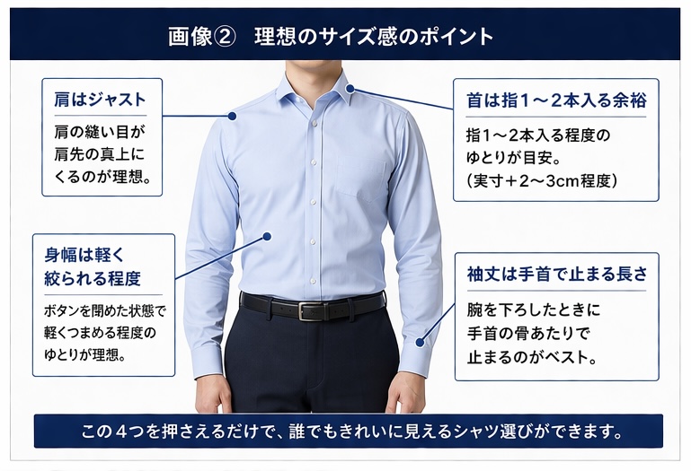 スーツ　シャツ　理想のサイズ感