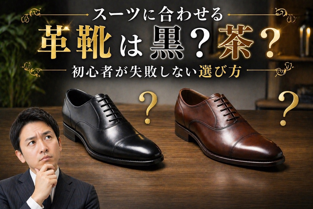 スーツ　革靴　黒か茶色　選び方　イメージ