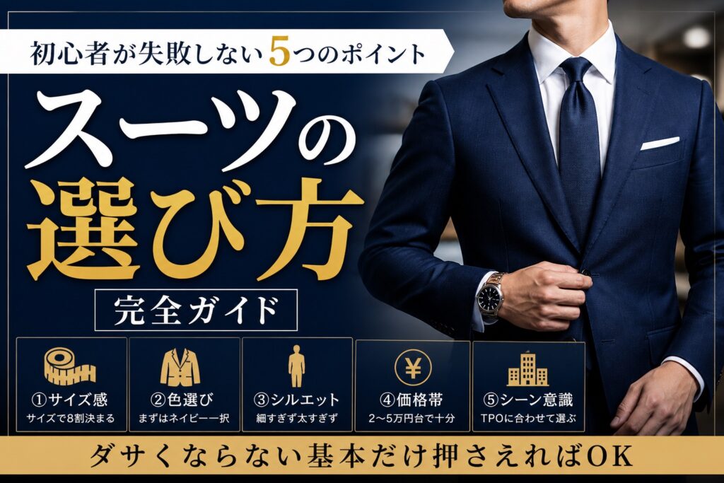 スーツの選び方完全ガイド｜初心者が失敗しない5つのポイント　サムネイル