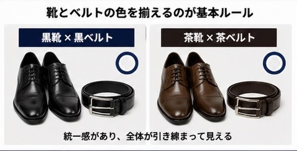 ベルト　シューズ　色合わせるルール