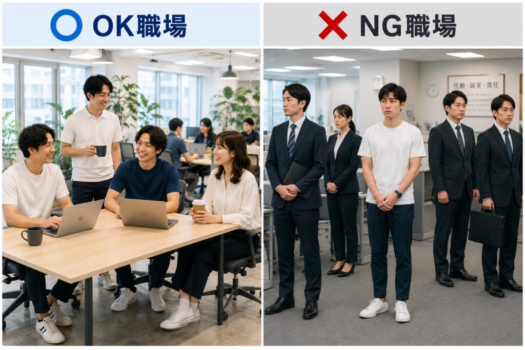 【比較画像】
ビジカジ　Tシャツ
OK職場
NG職場
比較