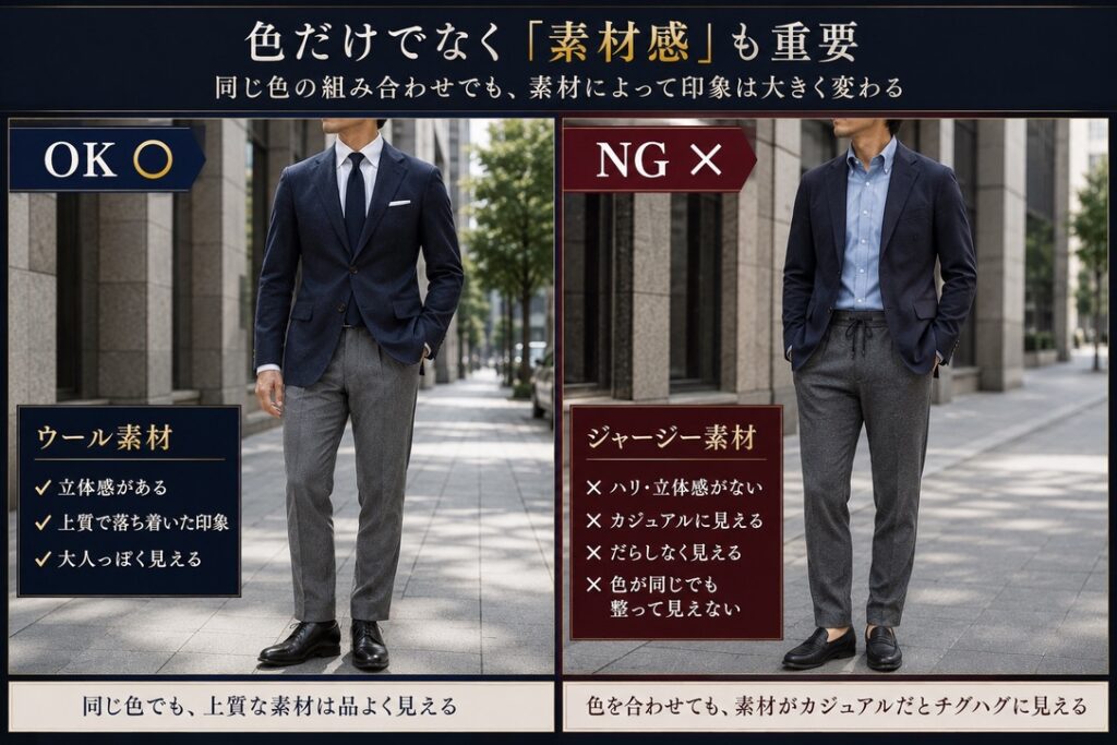 ジャケパン　色だけ合わせて失敗しているNG例