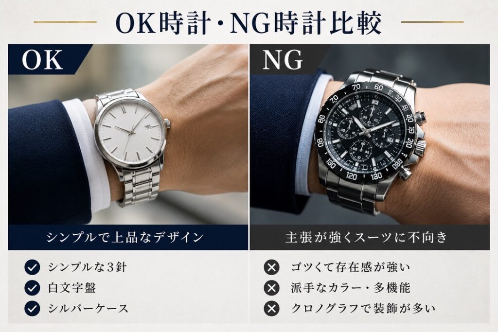 【解説画像】
好印象な時計と派手な時計比較