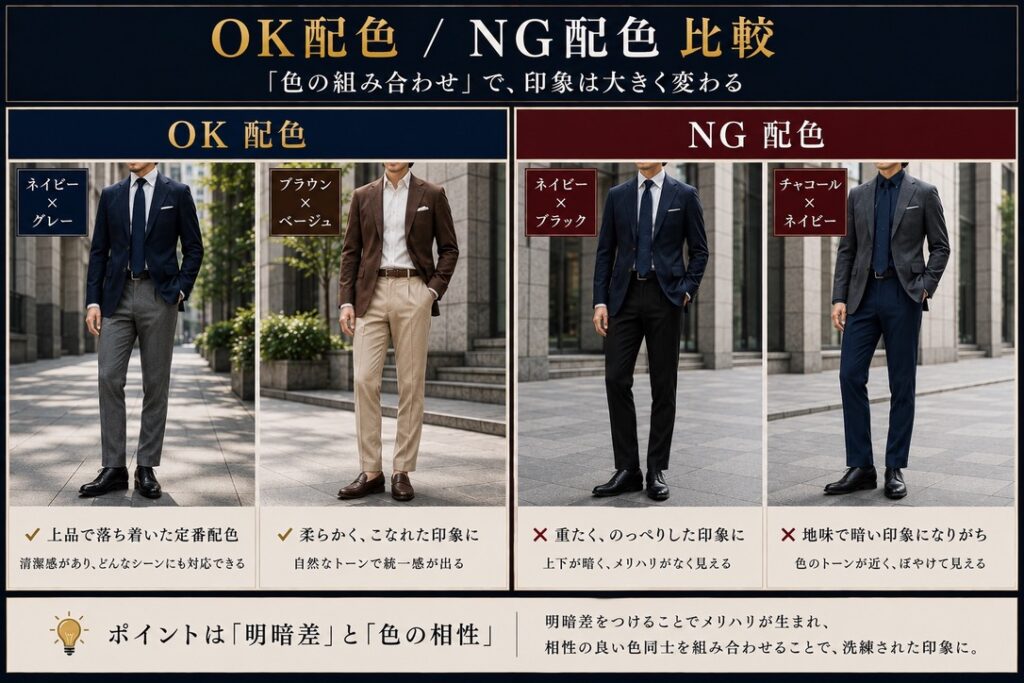 ジャケパン　OK配色 / NG配色比較