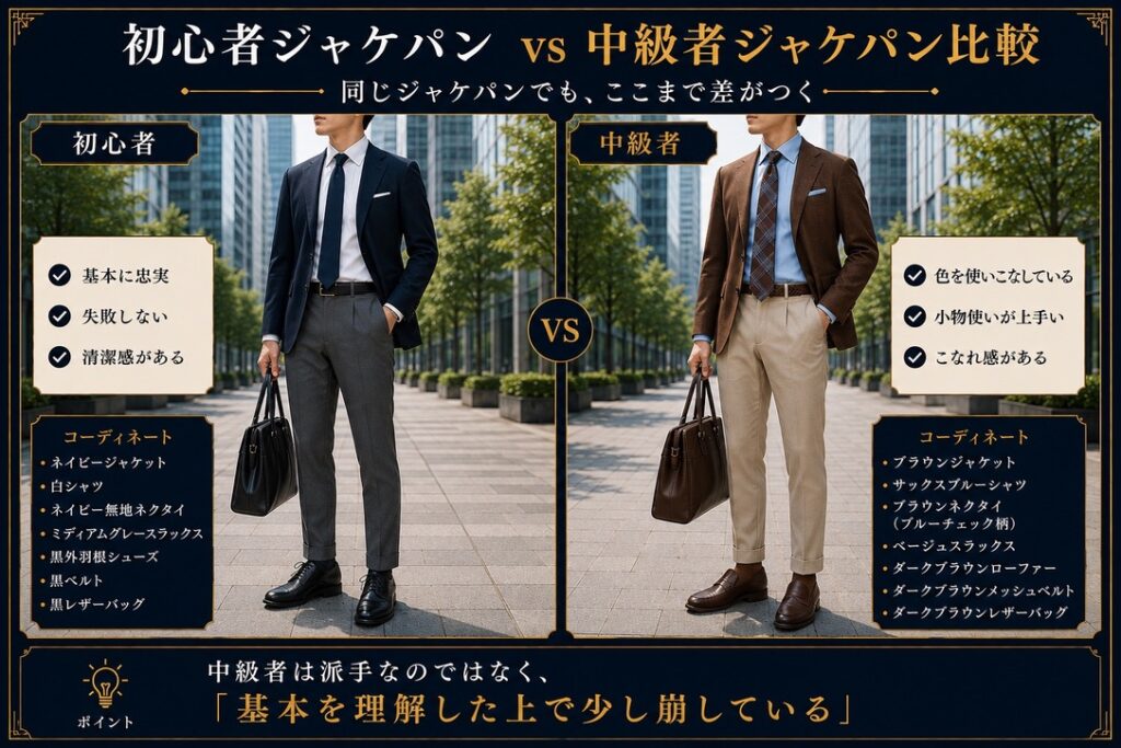 初心者ジャケパン vs 中級者ジャケパン比較