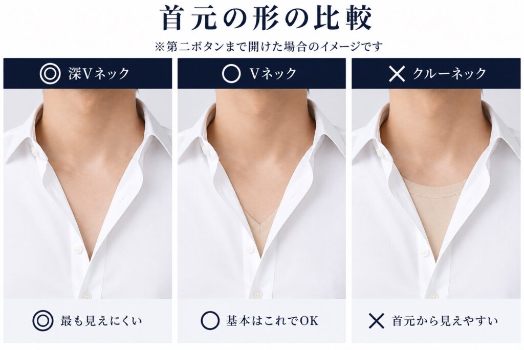 【比較画像】
深Vネック・Vネック・クルーネック比較