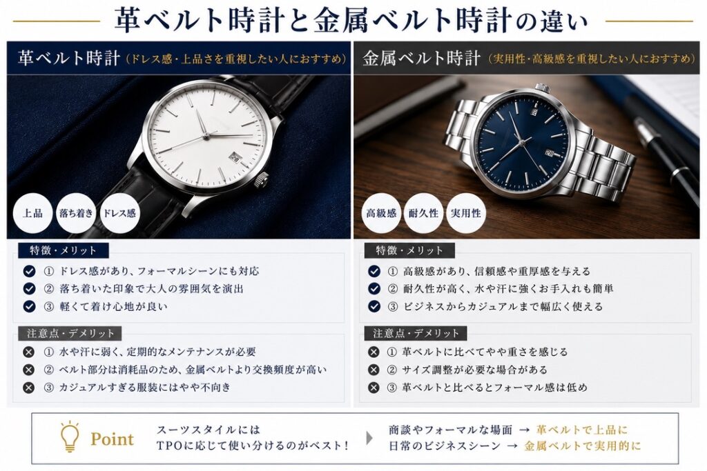 【解説画像】
革ベルト・金属ベルト比較