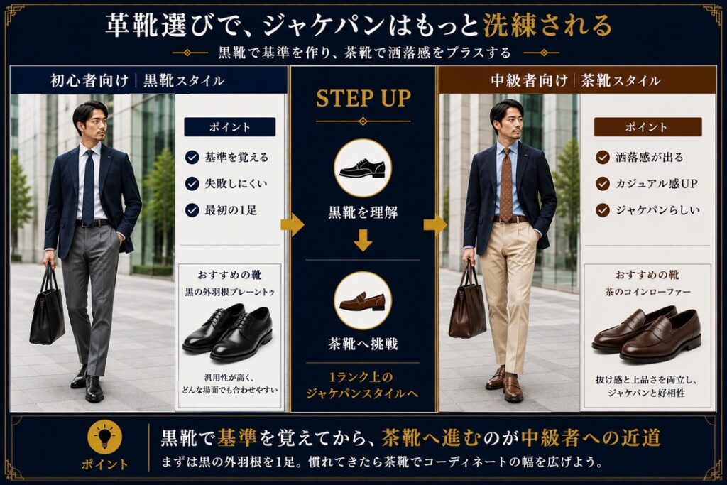 【差し込み画像⑥】　ジャケパン　革靴比較