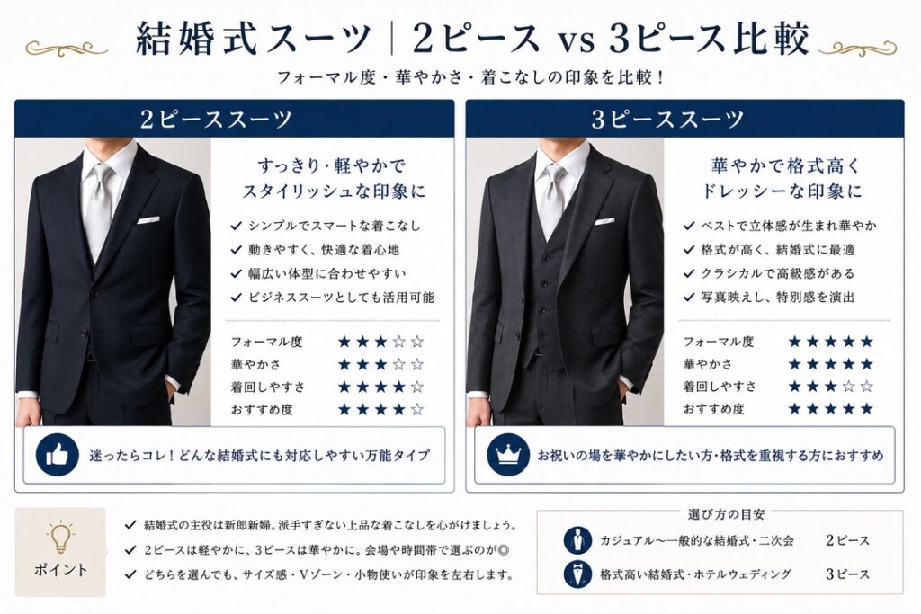 スーツ　結婚式　2ピース vs 3ピース比較