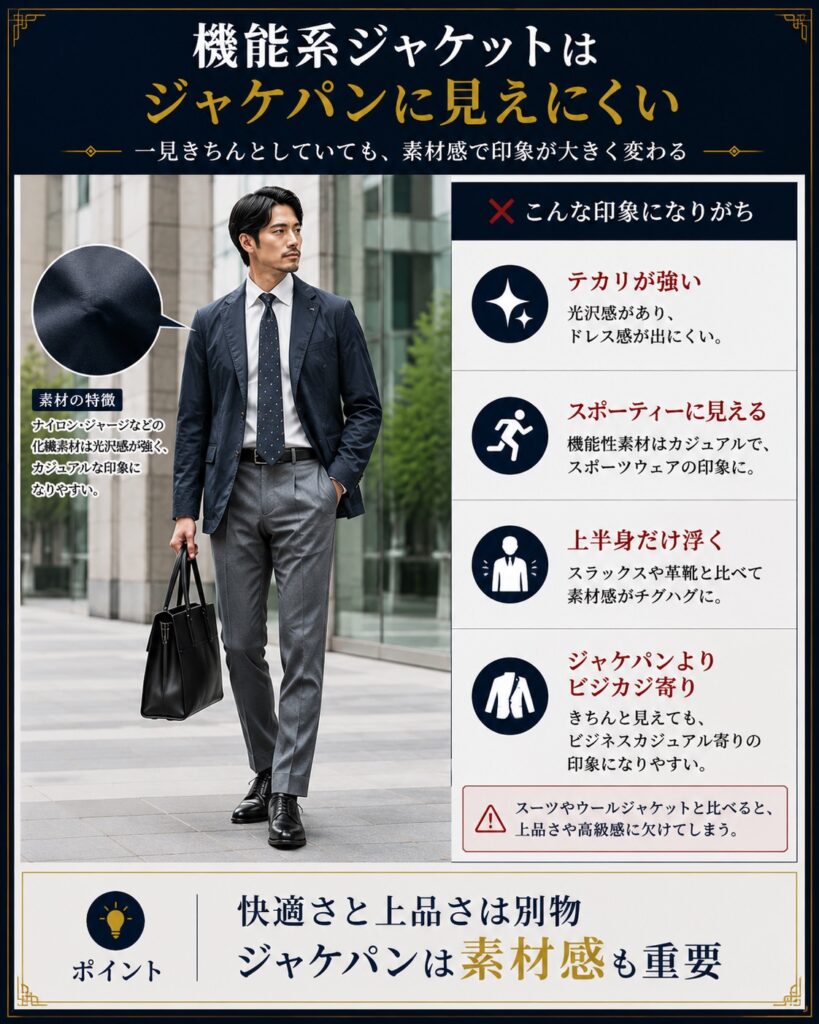 【差し込み画像④】
ウールジャケット vs 機能系ジャケット比較