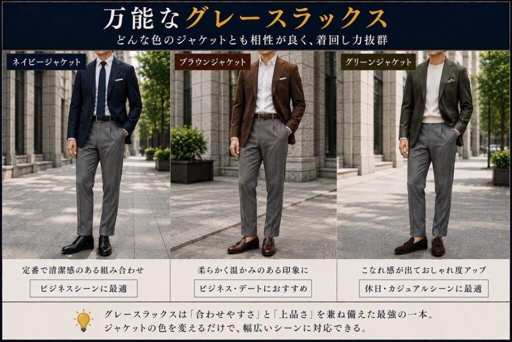 ジャケパン　グレースラックス着回し比較
