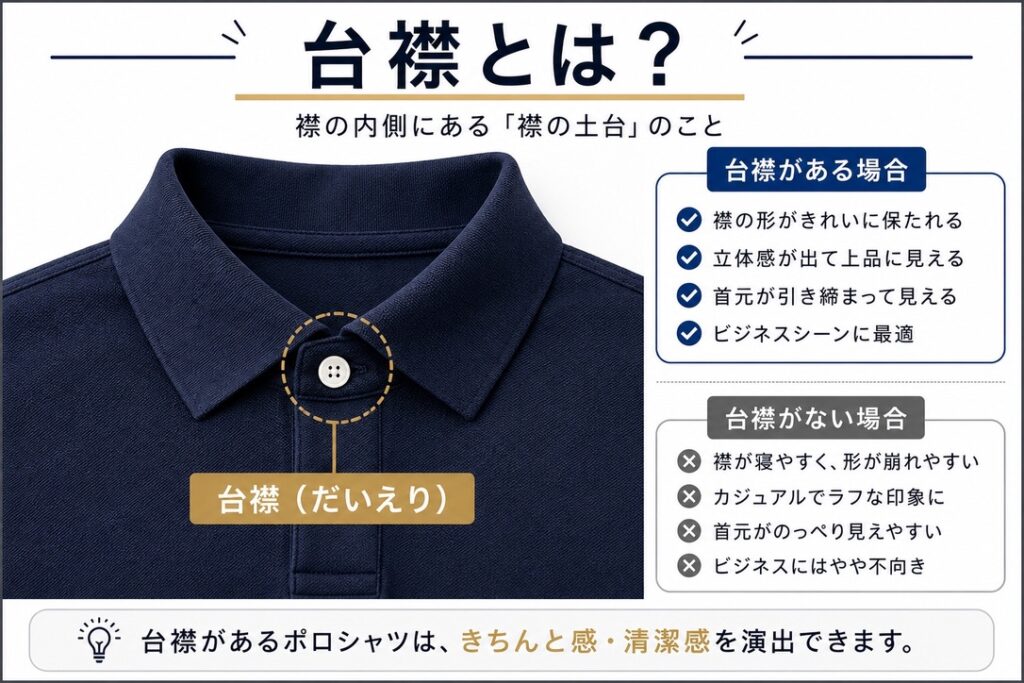 ポロシャツ　台襟とは　解説画像