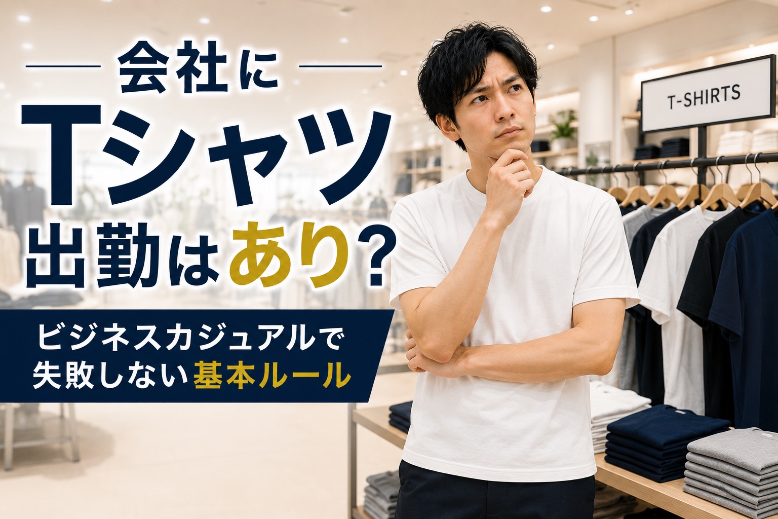 会社にTシャツ出勤はあり？｜ビジネスカジュアルで失敗しない基本ルール　サムネイル画像
