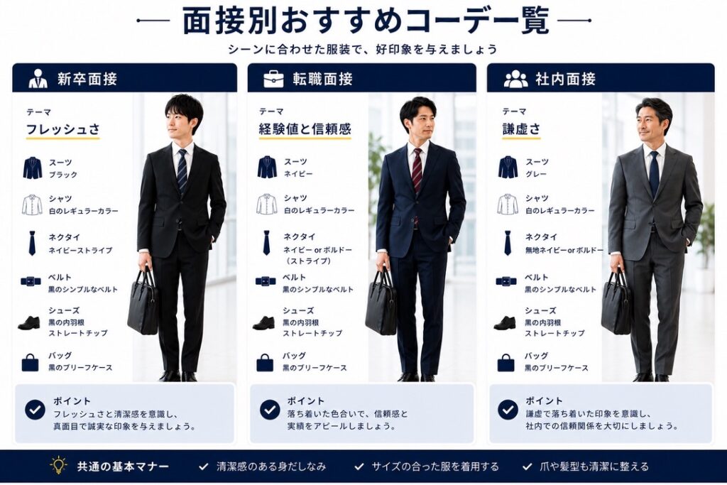 【解説画像】
面接別おすすめスーツ一覧