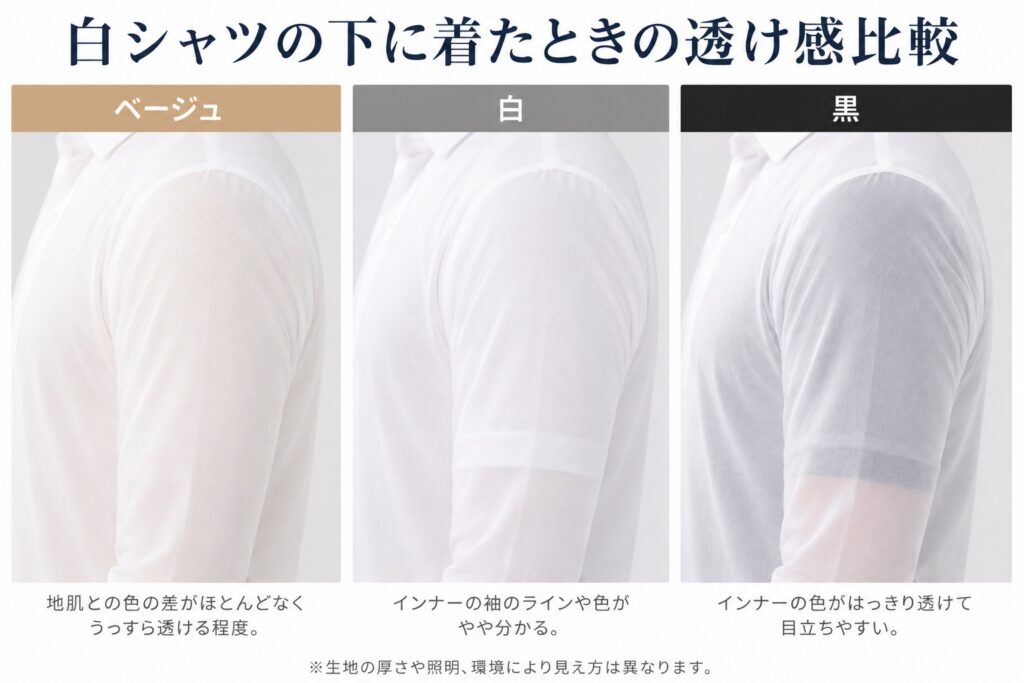 【比較画像】
ベージュ・白・黒の肌着比較