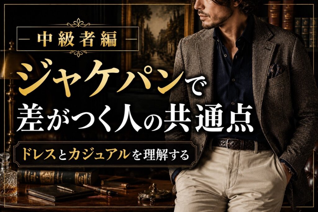 中級者編｜ジャケパンで差がつく人の共通点｜ドレスとカジュアルを理解する　サムネイル画像