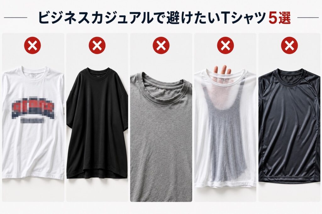 【NG例5選画像】スーツ　Tシャツ　失敗